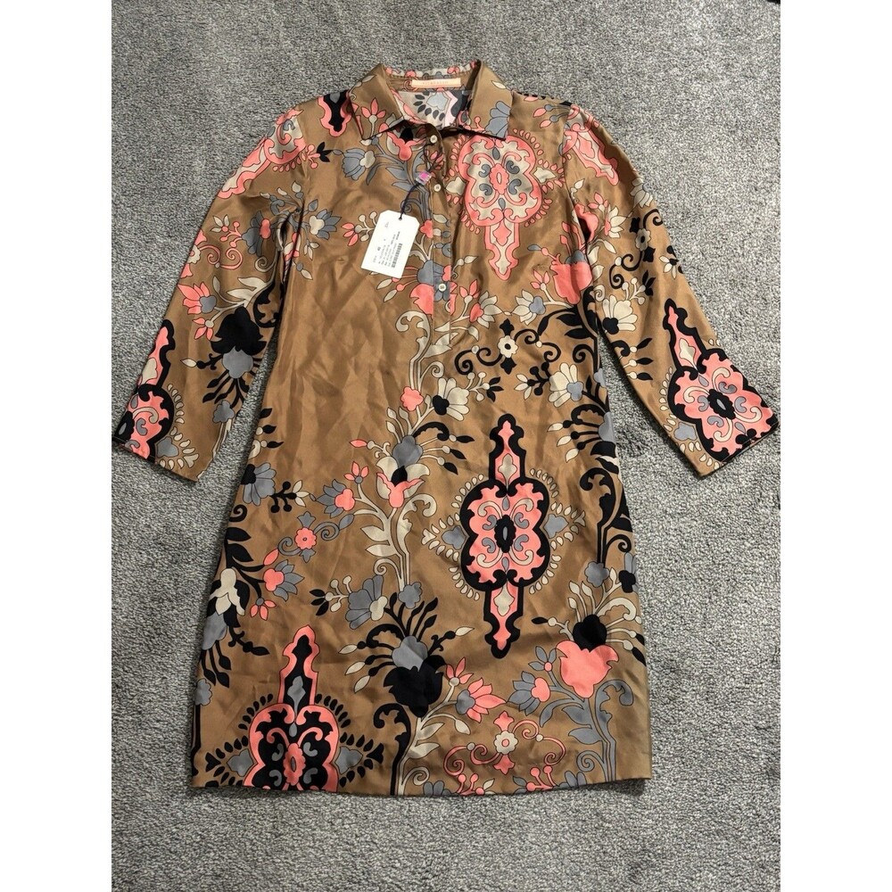 Vilagallo Como Silk Dress Size 40 US 6 Long Sleeves Multi Colored Floral NWT
